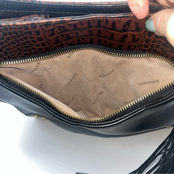 Brahmin Duxbury Leather Satchel Handbag/Purse Black Leather & Brown Croc Accent - Picture 5 of 13